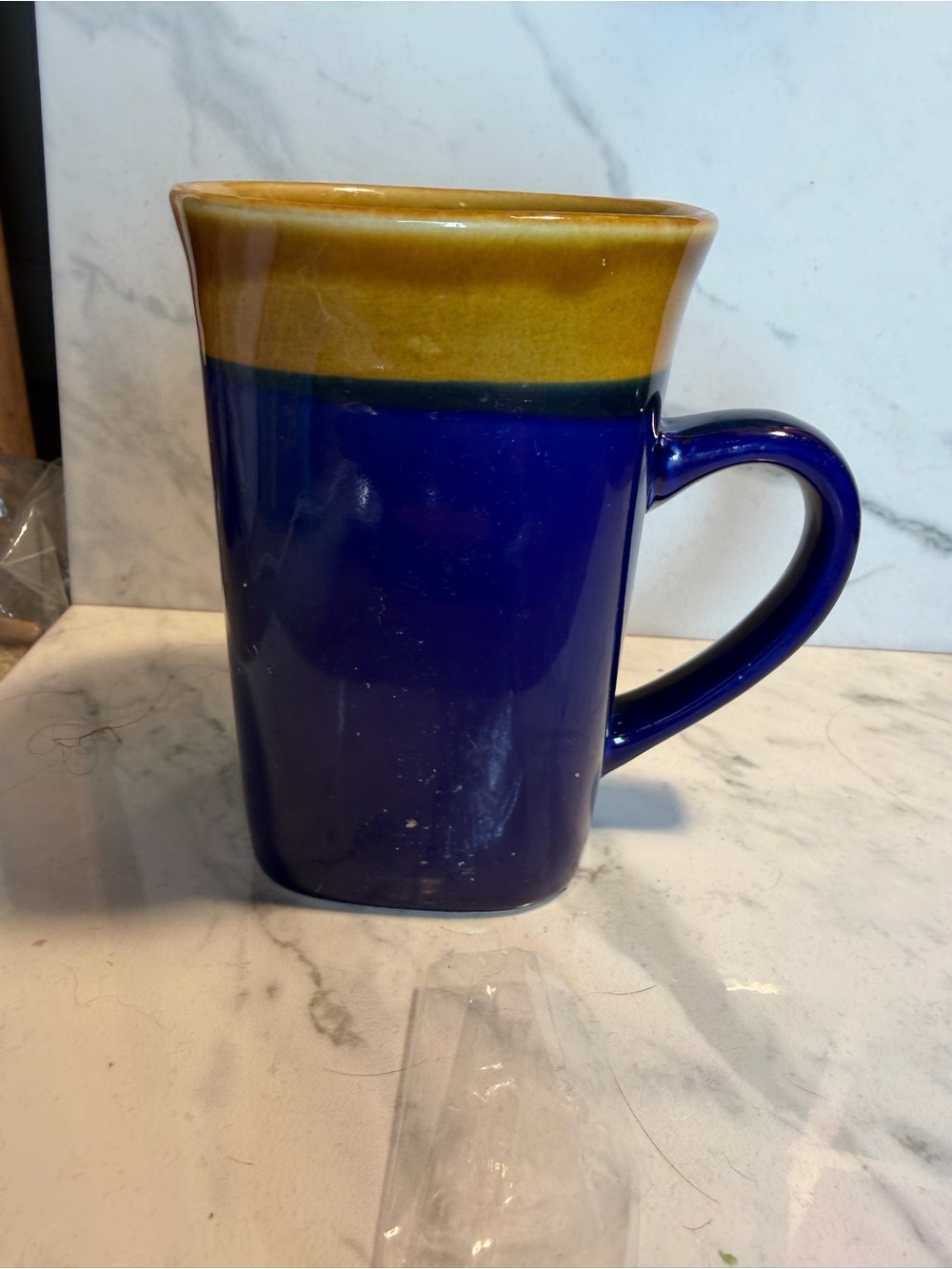 Two-Tone Blue and Mustard Ceramic Coffee Mug